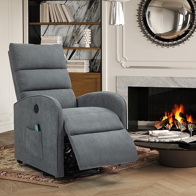AVAWING Power Lift Chair with Heat and Massage for Elderly Fabric Electric Recliner Chair with Remote Control Side Pocket and USB Port for Living Room &amp Bedroom Grey