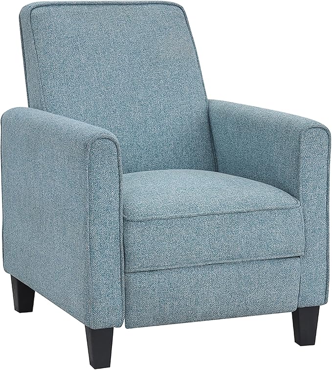 24/7 Shop at Home Mulvane Modern Recliner Chair with Push Back &amp Foot Rest Single Couch with Fabric Upholstered &amp Plastic Legs Sofa Reclinable Individual for Bedroom Living Room Home Offic