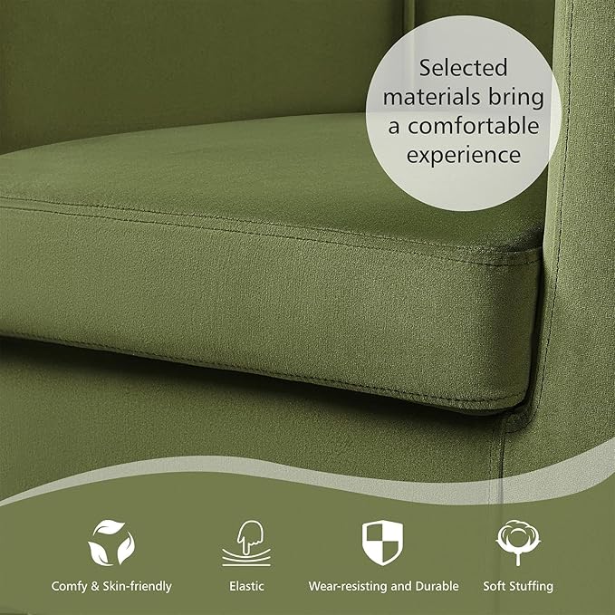 Yaheetech Velvet Accent Chair Modern and Comfortable Armchairs Upholstered Barrel Sofa Chair for Living Room Bedroom Waiting Room Olive Green 2pcs