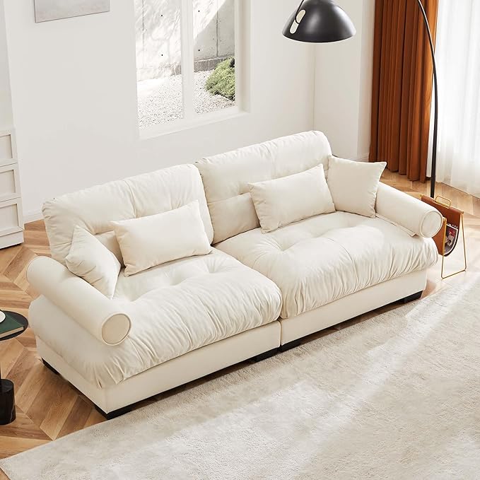 Setawix Velvet Oversized Loveseat Sofa Couch with Deep SeatExtra Large Modular Sectional 2 Seater Cloud Couches for Living RoomModern 2-Seat Sleeper Sofa with PillowsTufted(Cream)