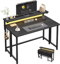 Folding DeskFoldable Computer Desk with Monitor Stand39.4 Inch Gaming Desk with LED Lights &amp HooksSpace Saving Sofa Table for CouchHome Office Desk for Bedroom Living RoomBlack
