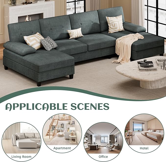 Vongrasig Sectional Couches for Living Room U-Shaped Sofa with Chaise 4-seat Large Sectional Modern Couch for Living Room Apartment (Grey)