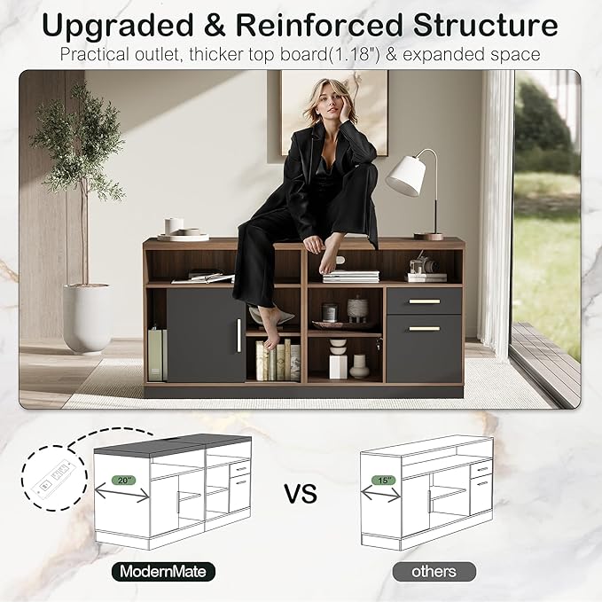 Home Office Furniture Set 114 Standing Desk with 2 File Cabinets AC/USB Extra Long Double Desk for 2 Person Electric Height Adjustable for Home and Office Black Walnut
