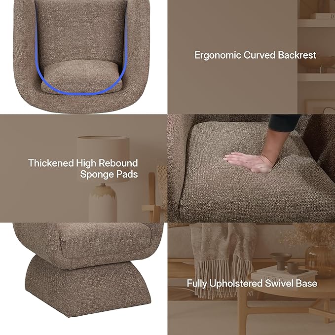 Modern 360° Swivel Accent Chair with Armrest &amp Curved Back Soft Cushioned Barrel Lounge Chair (Otter)