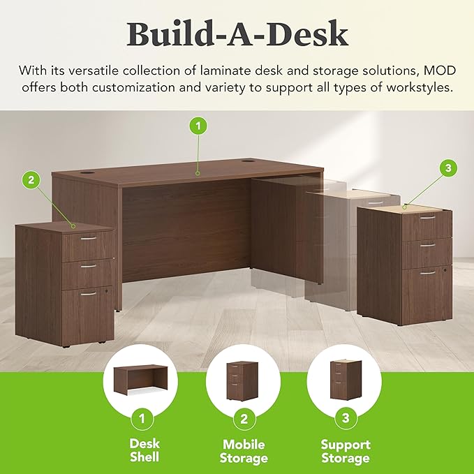 HON MOD Executive Desk 60-Inch Large Computer Desk Shell Thick Wooden Laminate Modern Table with Cord Management 60 W x 30 D x 29 H Walnut