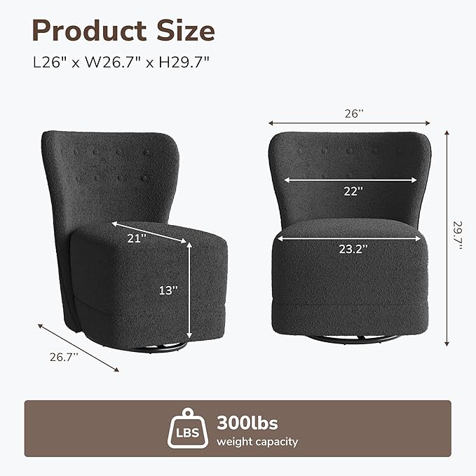 BELLEZE Swivel Accent Chair Modern Upholstered 360° Swivel Barrel Chairs Comfy Small Club Chairs for Nursery Hotel Bedroom Office Lounge - Cortona (Dark Grey)