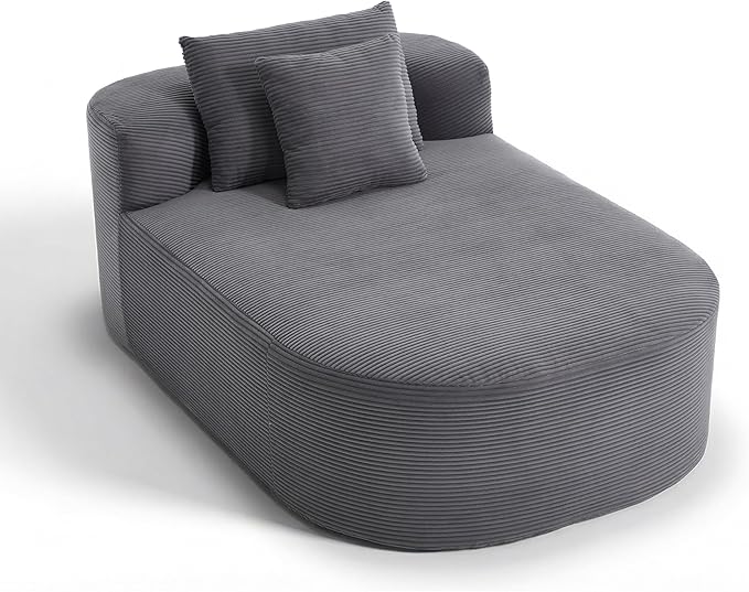 46 Chaise Lounge Chair Indoor Cloud Sleeper Sofa Bed with Pillows Corduroy Upholstered Sofa Couch for Living Room Apart No Assembly Required Gray