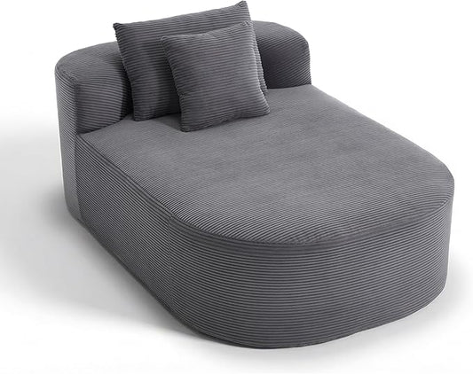 46 Chaise Lounge Chair Indoor Cloud Sleeper Sofa Bed with Pillows Corduroy Upholstered Sofa Couch for Living Room Apart No Assembly Required Gray