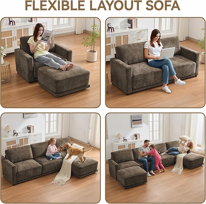 77.4 Oversized Loveseat Couch Upholstered Modular Sectional Sofa with Thick Cushions Love Seat Sofa Chenille Comfy 2 Seater Sofas for Living Room Easy Assembly Brown