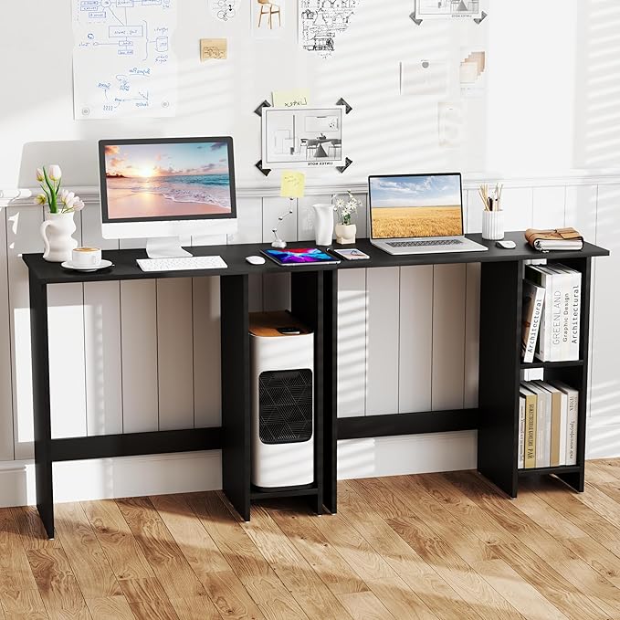 Giantex Small Desk Compact Study Writing Desk with 3-Position Adjustable Shelf Anti-Toppling Kit Modern PC Laptop Table Home Office Computer Workstation for Small Space Bedroom Dorm Black