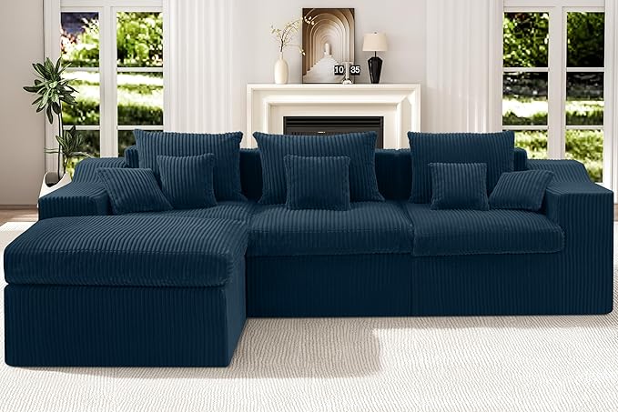 101 Modular Couch Sectionals with Ottoman Big Comfy Cloud Couches L Shaped 4 Seat Modular Sectional Sofa Sectional Double Cushion Couches with Deep Seat for Living RoomNo Assembly Required(Blue)