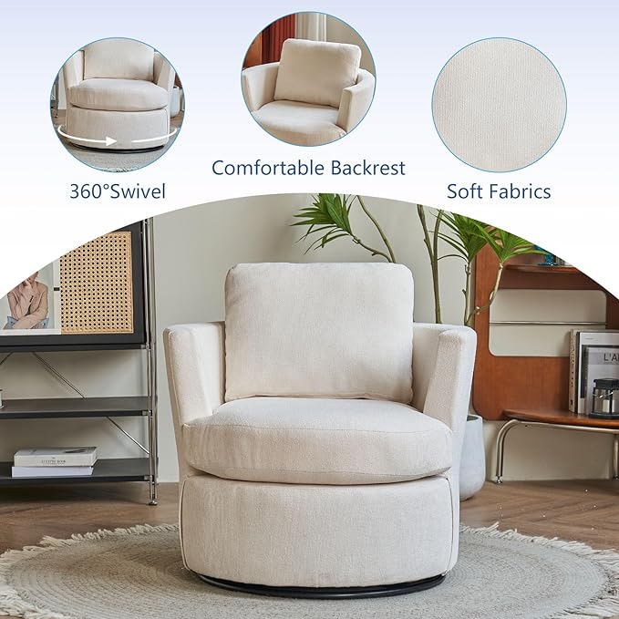 Swivel Accent ChairModern Comfy Round 360°Swievl Club ChairSwivel Barrel Chair for Living RoomBedroomHotelOfficeBeige
