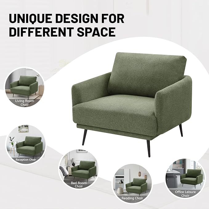 Oversized Accent Chair for Living Room Chairs Reading Arm Chair Comfy Modern Single Sofa Side Chairs with Metal Legs &amp Soft Cushion for Bedroom Waiting Room