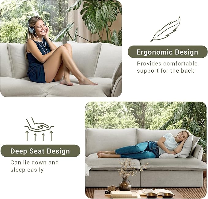 Linen Blend Cloud Couch Sectional for Living Room Comfy Down Filled Cloud Modular Sectional Sofa Modern Convertible Deep Seat Modular Couch Sleeper Sofa Bed Removable &amp Washable Covers