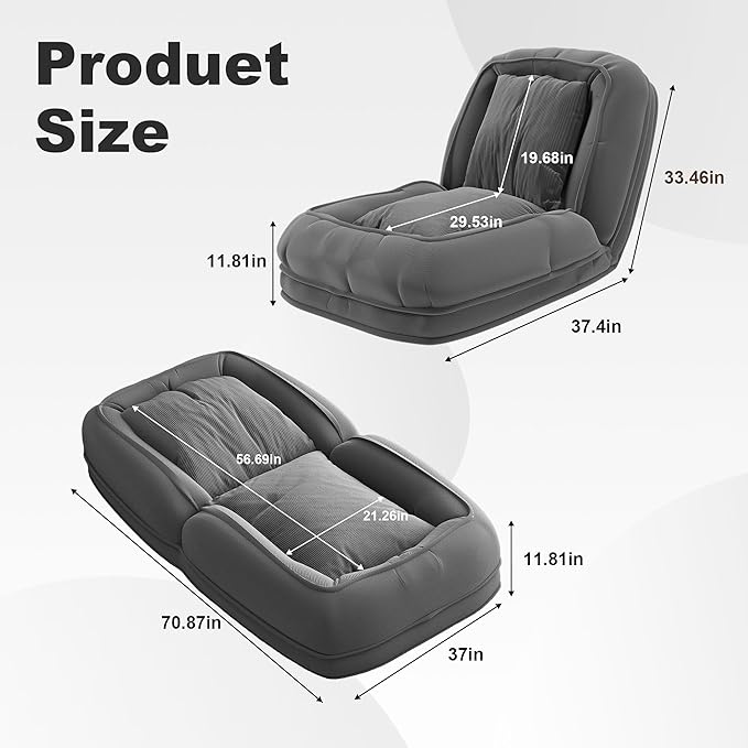 Human Dog Sofa Bed for Adult &amp Pets Corduroy Convertible Lazy Sofa Couch with 5 Adjustable Positions Comfy Upholstered Bean Bag Lounge Chair for Living Room Bedroom Gray