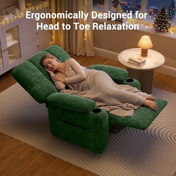 Amada Power Recliner Chair for Adults Infinite Adjustable Chenille Electric Recliner with Cup Holder Remote USB Port &amp Side Pockets Thick Seat Cushion Reclining Chair for Living Room &amp Be