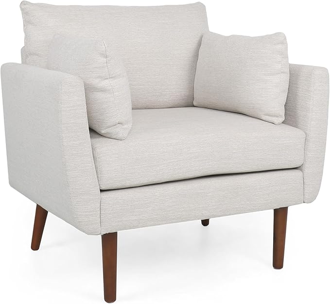 GDFStudio Club Chair Accent Armchair Accent Arm Reading Chair for Living Room Upholstered Armchair Lounge Chair with Comfy Cushion Wooden Leg for Bedroom Office Beige