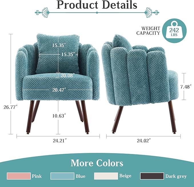 Accent Chair for Bedroom Shell Shaped Vanity Chair with Pillow Living Room Cozy Armchair with Removable Petal Backrest Small Single Reading Sofa for Makeup Nail Office