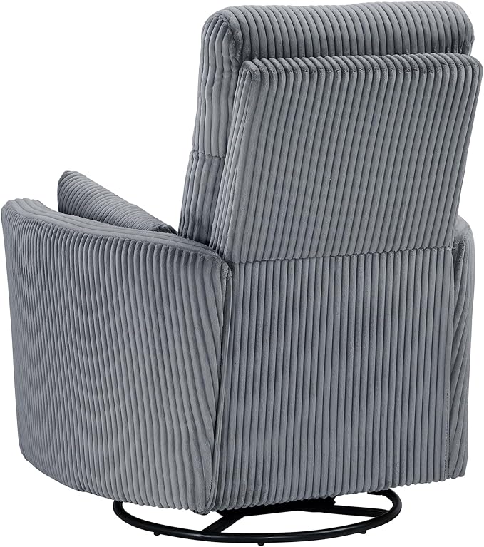 Lexicon Modern Swivel Glider Recliner Chair Nursery Glider Corduroy Fabric Upholstery Recliner with 2 Lumbar Pillows Manual Reclining Sofa Chair for Living Room/Office/Apartment Grey