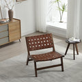 Saddle Leather Woven Leisure Chair Solid Wood Legs Suitable for Living Room Study or Balcony