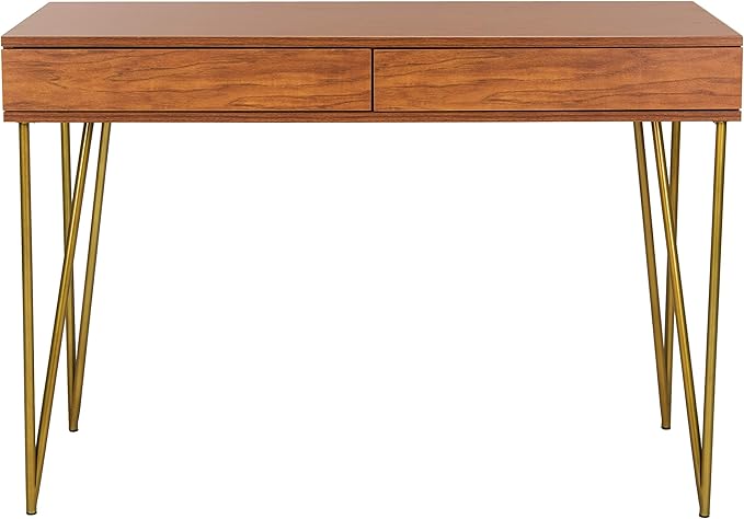 Safavieh Home Office Pine Modern Natural and Gold 2-drawer Desk