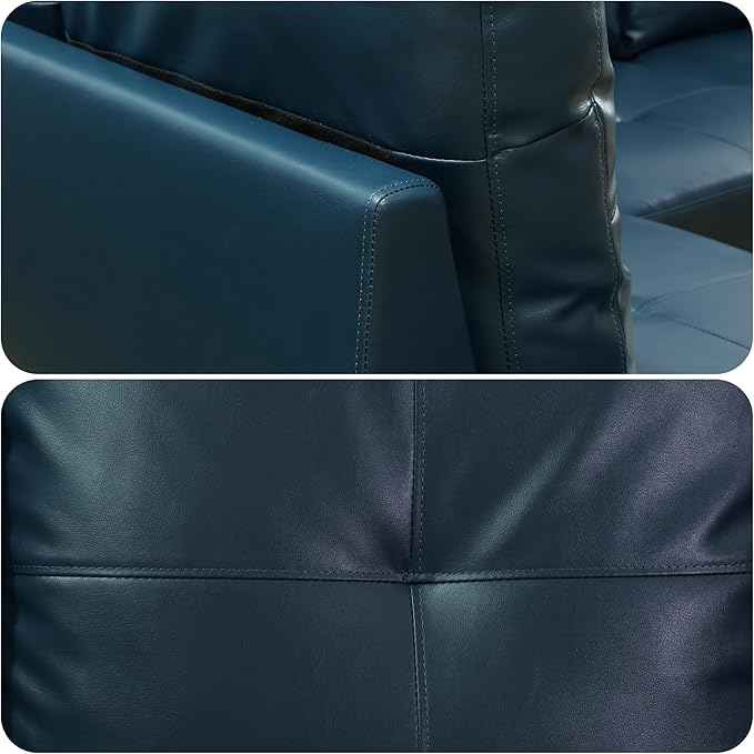 103.5 Inch Modern L-Shaped Couch PU Leather Sectional Sofa with Chaise Lounge 4-Seater Couch with Accent Pillows for Living Room Apartment Blue