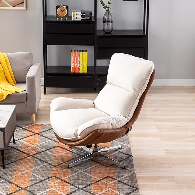 DUOMAY Swivel Accent Chair Set of 2 Modern Linen Soft Foam Lounge Chair with High Back Comfy Rocker Chair for Living Room Bedroom Reading Room Office Tilt &amp Swivel Chrome Base Beige