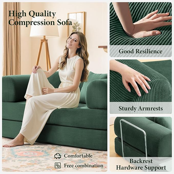 Convertible Floor Sofa Bed Corduroy Modular Floor Couch with Pillow Comfy Modern Sofa Convertible Folding Couches for Living Room Bedroom