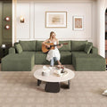 124 U-Shape Cloud Couch Modern Modular Sectional U-Shape Sofa Corduroy Boneless Couch Upholstered Couches Deep Seat Sleeper Chaise Longue for Living Room No Assembly RequiredGreen