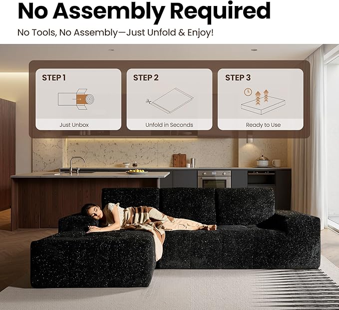 114 Cloud Sectional Couches with OttomanU Shaped Boneless Couch in A BoxDeep Seat Modular Sectional Sofa with Comfy Chaise No Assembly RequiredBlack