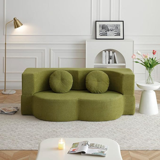 2-in-1 Folding Sofa Bed with Pillow No Assembly Futon Twin Size Sofa Bed Breathable Linen-Cotton Convertible Couch Bed for Living Room and Guest Room 75.5 InchGreen