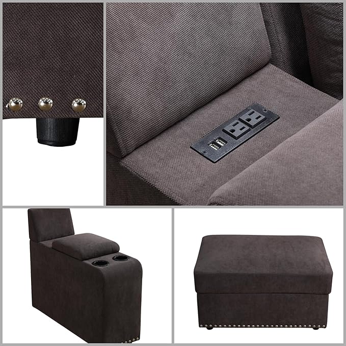 L Shaped Couch Sectional Couches for Living Room Comfy Modular Sectional Sofa with Ottoman Modern Living Room Furniture Sets Loveseat with Cup Holder for Bedroom &amp Office Brown
