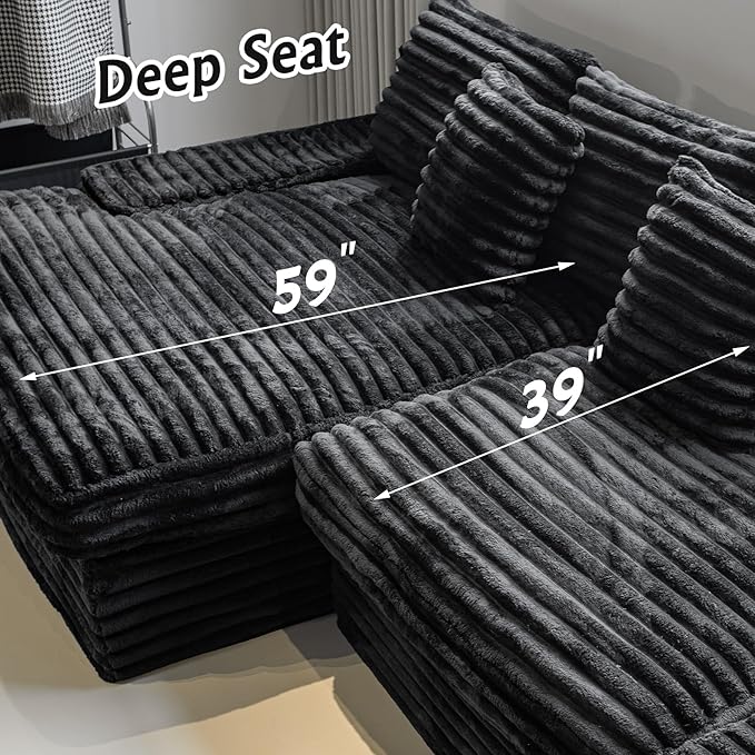 Black sectional couches for Living Room Corduroy Couch118 Cloud Sectional Couch with L-Shape Chaise Modern Modular Sofa Deep Seat Comfort No Assembly Required(Plush Corduroy Fabric)