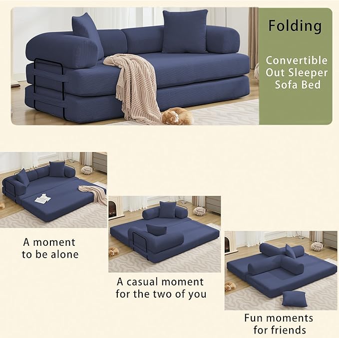 MYFUNSHOP Sleeper Sofa Bed4-in-1 Convertible Folding Boneless CouchFoldable Love Seat with Pillow Corduroy Floor Futon Couch for Living RoomBedroomLounge Studio