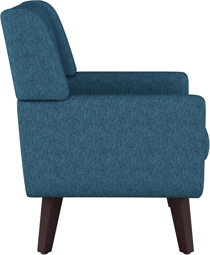 Accent Chairs Set of 2 Mid-Century Modern Upholstered Living Room Armchair Comfy Linen Fabric Single Reading Arm Chair with Tufted Back and Wood Legs for Bedroom Club (2 Dark Teal)