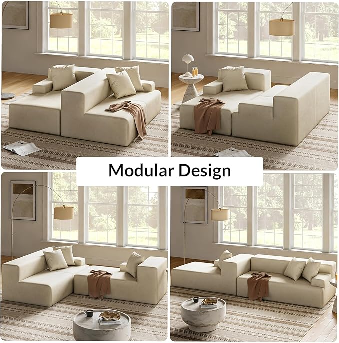 EcoHarbor Living 111 2-Piece Sectional Couch with L-Shape Chaise Modular Cloud Sofa with Deep Seat No Assembly Required Oversized Modern Upholstered Couches for Living Room Apartment Lounge Beige