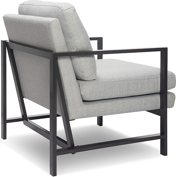 Tommy Hilfiger Russell AccentChair Medium-Soft Pillow Back Mid-Century Modern &amp Industrial Armchair Comfortable LoungeChair for Living Room Bedroom or Office Gray Square Metal Frame in Light