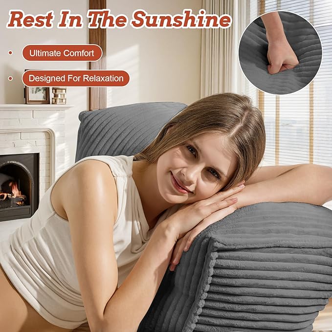 Folding Sofa Bed 5-in-1 Convertible Sleeper Reading Chair Corduroy Futon Sofa Bed Foldable Mattress with Back Support Portable Fold Out Chair Bed Comfy Floor Lounge for Living Room Bedroom