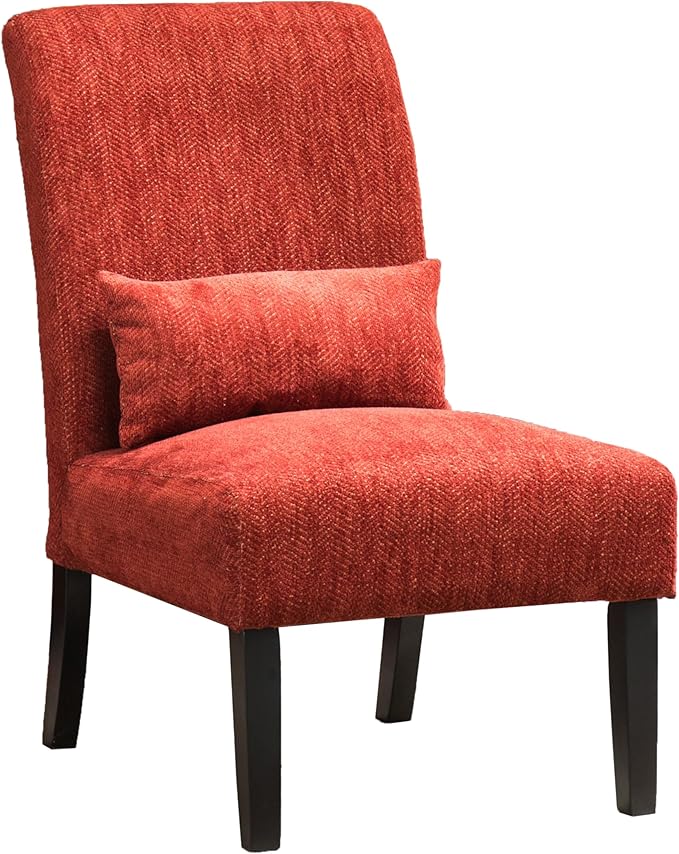 Pisano Red Chenille Armless Accent Chair with Pillow - Modern Contemporary Style for Living Room or Bedroom