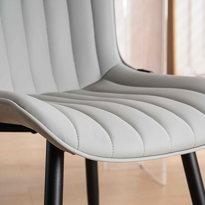 YOUNUOKE Mid-Century Modern Dining Chairs Set of 2 Grey PU Leather Upholstered Kitchen Chairs with Black Metal Legs Armless Accent Chair for Dining Room Guest Reception Room