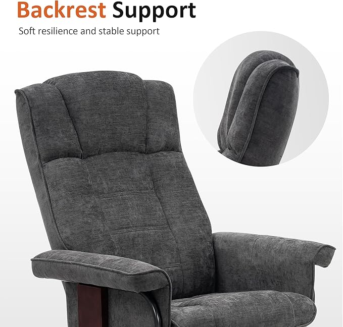 MCombo Manual Swivel Recliner with Ottoman Chair Ottoman Set for RV Small Spaces Living Room Bedroom Office 4919 (Chenille Grey)