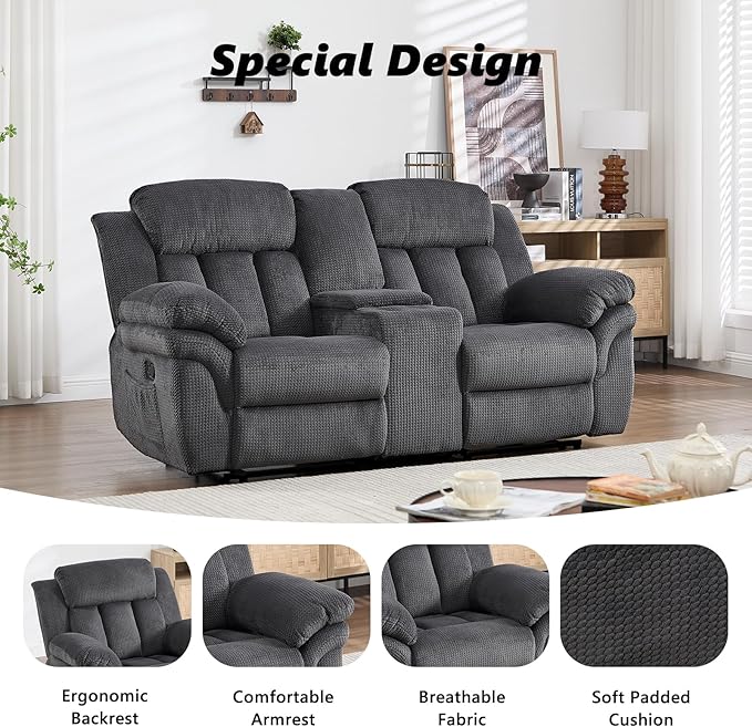 CANMOV Recliner Sofa Set Manual Recliner Loveseat with Overstuffed Armrest for Living RoomBedroom FurnitureOffice2 Seat Grey