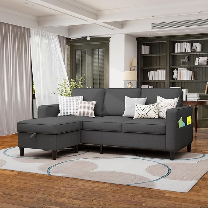 Youmumeub Sectional Couches for Living Room - Convertible Sofa and Storage Bench79''Modern Corner ConfigurationSuitable for Living Room Apartment Bedroom and Office-Gray | Reversible Chaise Rever