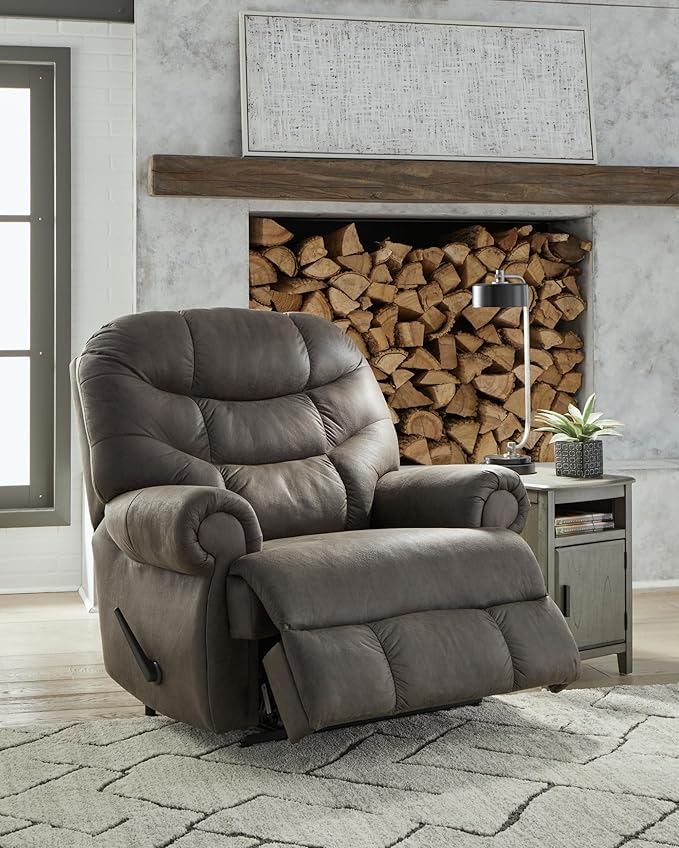 Signature Design by Ashley Camera Time Classic Tufted Faux Leather Zero Wall Recliner Gray
