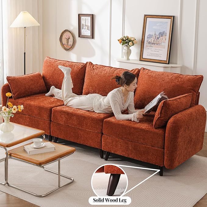 135'' Modular Sectional Sofa with All Seats StorageOversized 4-Seater Comfy Cloud Couches with Deep SeatBig Couch for Living RoomBedroomVeletOrange