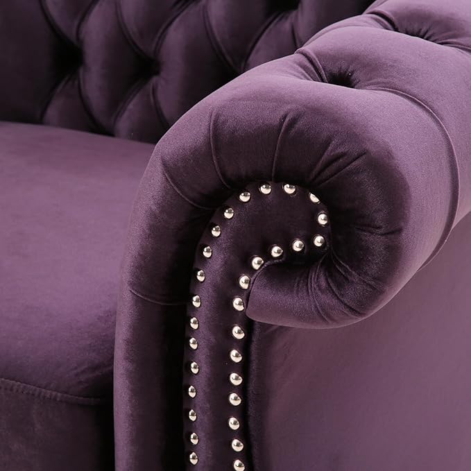 Great Deal Furniture Leila Chesterfield Velvet Club Chair BlackBerry