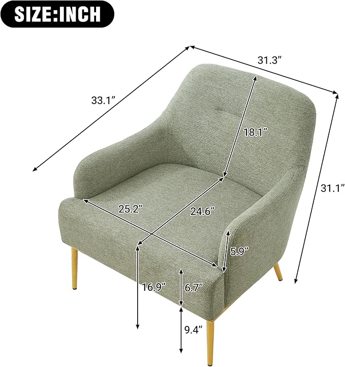 Christopher Knight Home Justin Modern Accent Chair with Metal Legs Chenille Upholstered Lounge Chair Indoor Curved Backrest Armchair Soft Cushion Seating for Living Room Reading Home Green