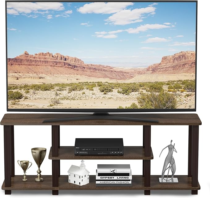 Furinno Turn-N-Tube No Tools 3D 3-Tier Entertainment TV Stand up to 50 inch TV Square Tubes Walnut/Brown
