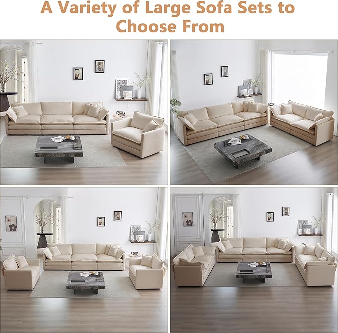mikibama Luxury 2 Piece Cloud Couches Set Modern Upholstered Chenille 3 Seater and Loveseat Sofa Set with 9 Pillow for Living Room Bedroom Office Apartment Light Coffee