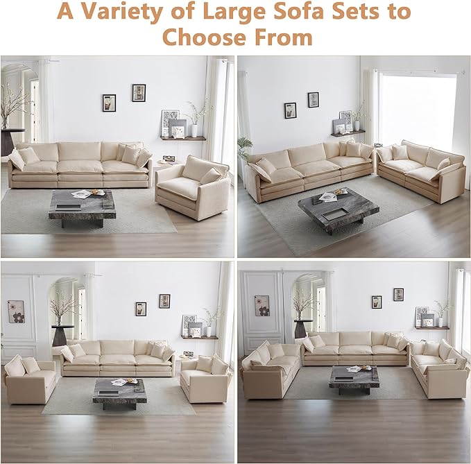 mikibama Modular Sectional Sofa 111.5 Inch L Shaped Couch Set for Living Room 3-Seater Comfy Cloud Couches with Movable Ottoman DIY Combination Chenille Light Coffee